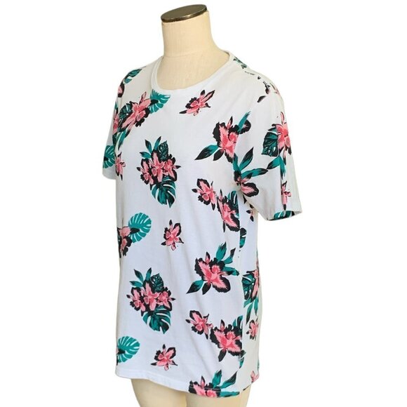 Free Planet Organic Cotton Floral T-Shirt Sz M White Pink Teal #104J - Picture 5 of 9